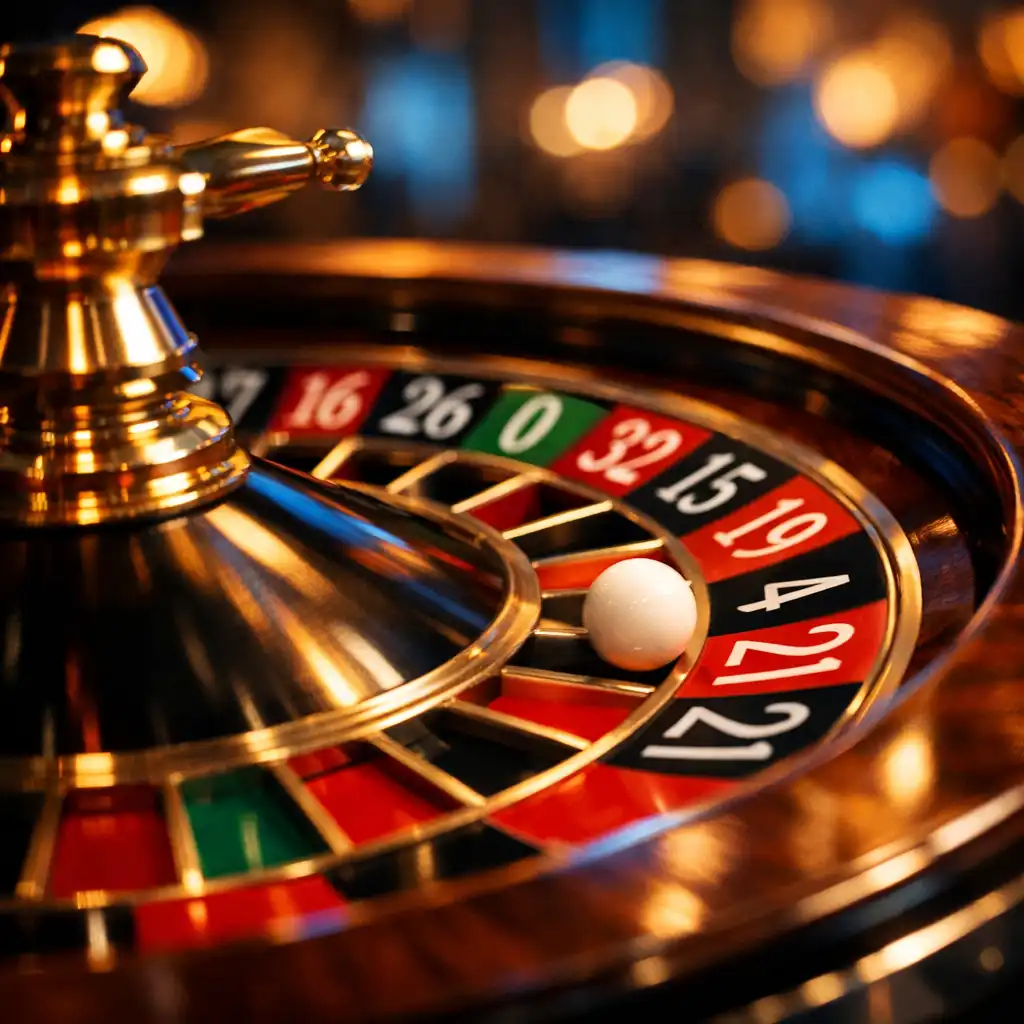 Détail de la roue de roulette européenne avec la bille en mouvement